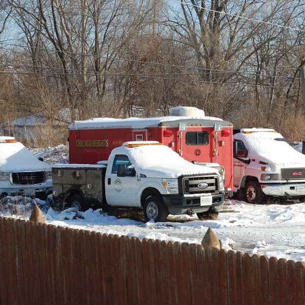 retired emergency vehicles in Chicago Heights public works yard