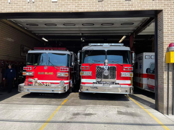 new and old fire trucks in Blue Island IL