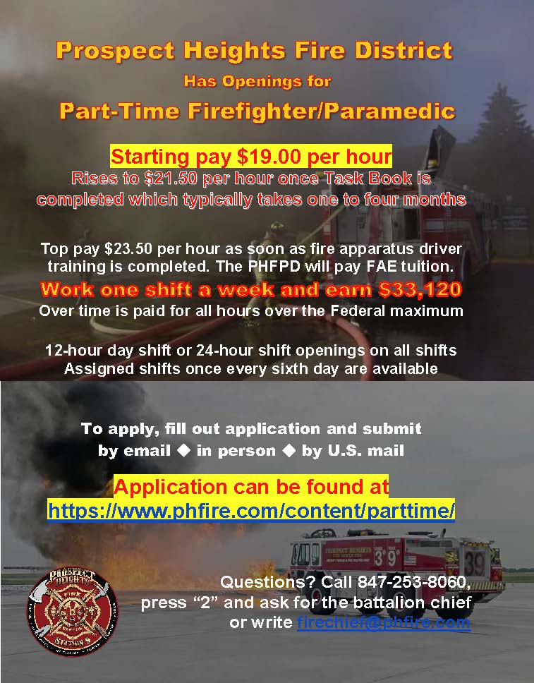 Prospect Heights FPD is looking for part-time firefighter/paramedics