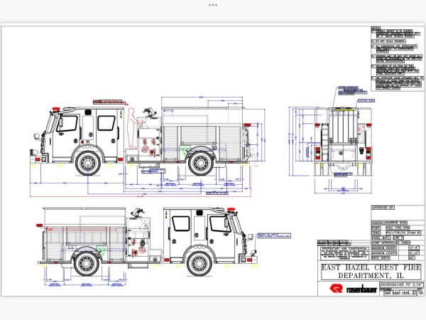 drawing of new Rosenbauer Warrior pumper for the east Hazel Crest FD in Illinois