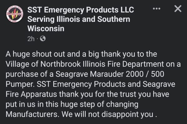 #chicagoareafire.com; #NorthbrookFD; #Seagrave; #NorthbrookFD; #SST EmergencyProducts;