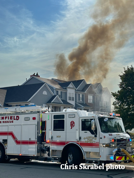 #chicagoareafire.com; #ChrisSkrabel; #PlainfieldFPD; #townhouse; #fire; #smoke; #FireTruck; #Pierce;