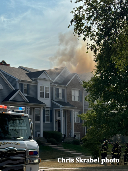 #chicagoareafire.com; #ChrisSkrabel; #PlainfieldFPD; #townhouse; #fire; #smoke; #FireTruck; #Pierce;