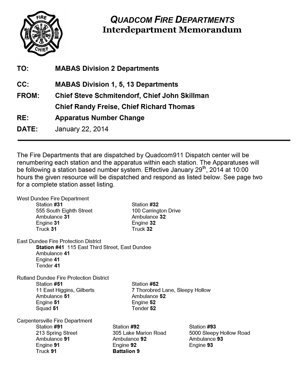 renumbering fire departments «