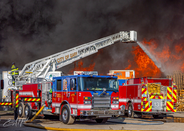 #chicagoareafire.com; #ericHaak; #GaryFD; #massiveflames; #4-alarmfire; #firescene; #Pierce; #FireTruck; 