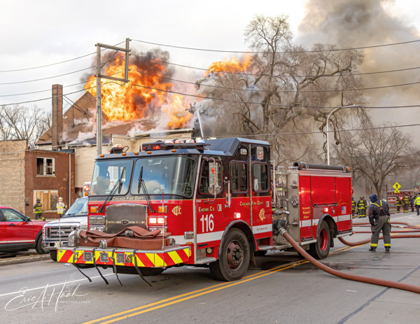 #chicagoareafire.com; #ChicagoFD; #2-11Alarmfire; #EricHaak; #firescene; #FireTruck; #EONE; #pumper; #Cyclone;
