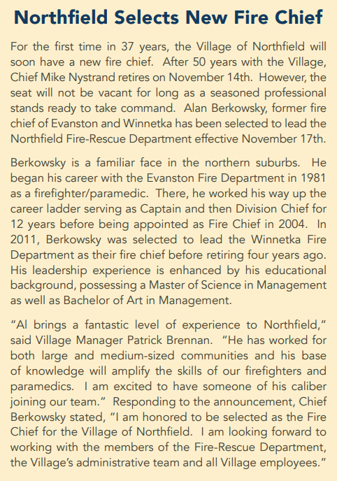 #chicagoareafire.com; #firechief; #NorthfieldFD; #AlanBerkowsky;