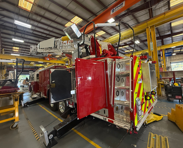 #chicagoareafire.com; #FireTruck; #beingbuilt; #EONE; #platformaerial; #Cyclone; #95RMP; #MelroseParkFD;